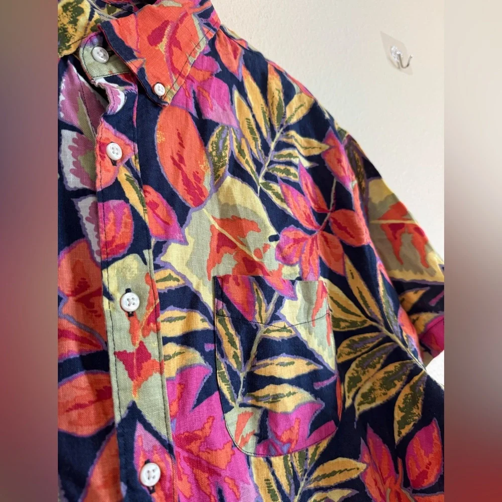 J.crew Classic Short-sleeve 100% linen shirt in tropical print Hawaii beach